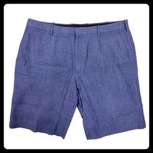 Ermenegildo Zegna Shorts Men 56 EU 2XL Blue 100% Linen Flat Front Designer Lux